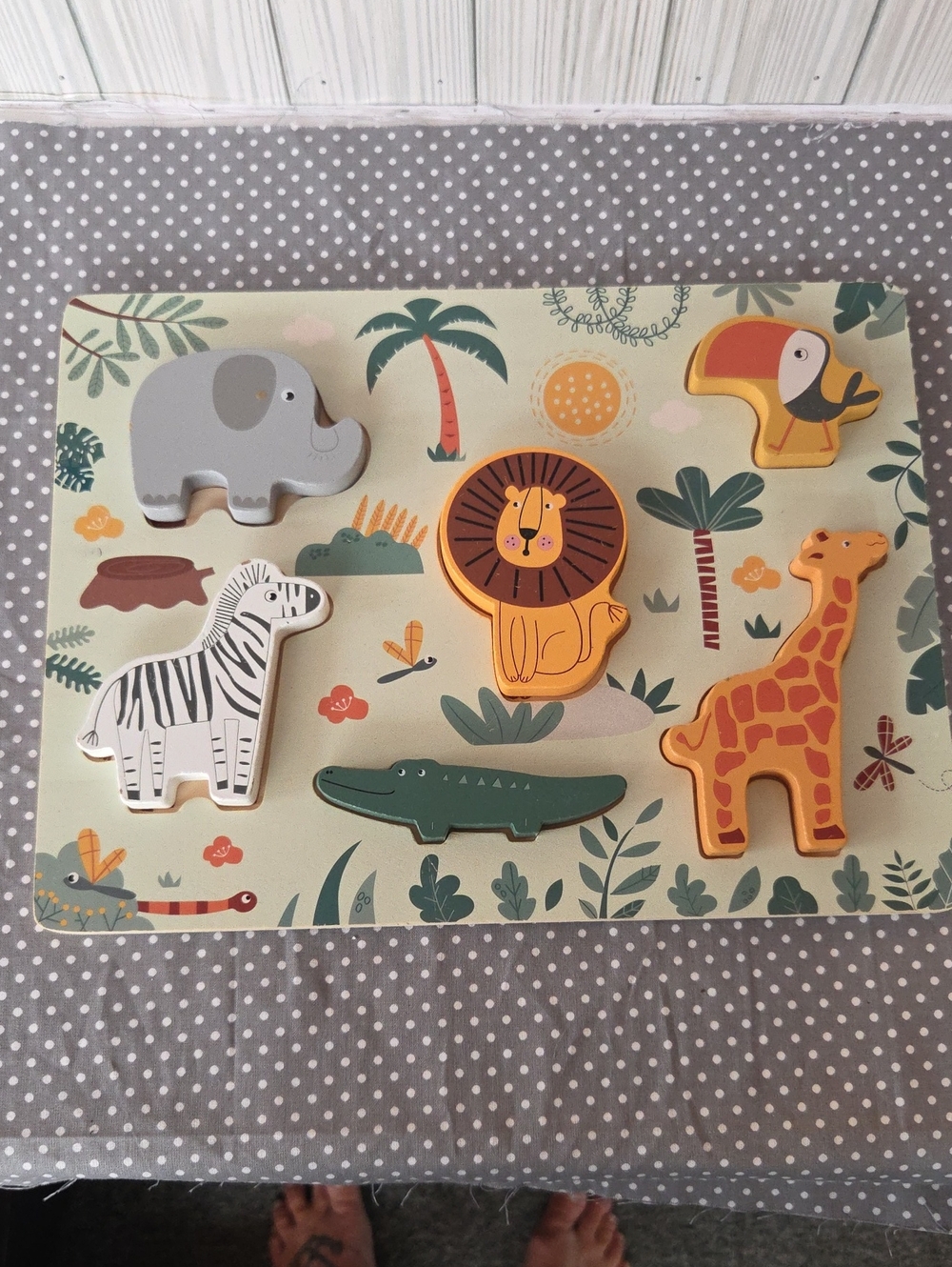 Wooden Safari Animal Puzzle - Yellow Lion & Multicolor Pieces